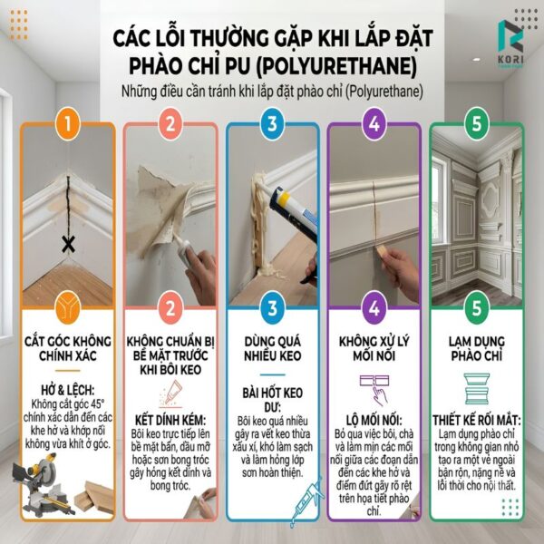 Các lỗi thường gặp khi lắp đặt phào chỉ PU