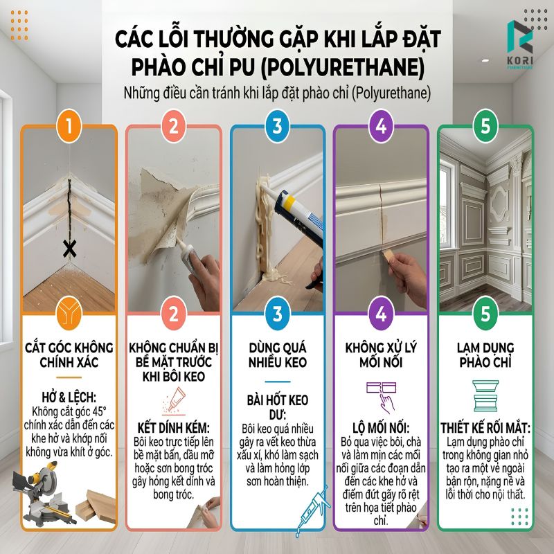 Các lỗi thường gặp khi lắp đặt phào chỉ PU