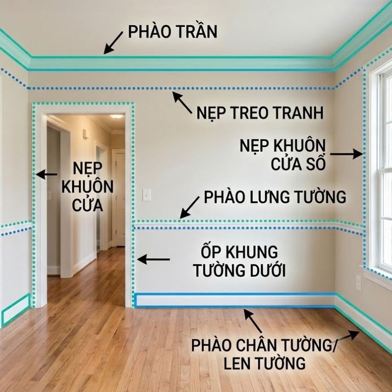 Các vị trí cần dụng phào 