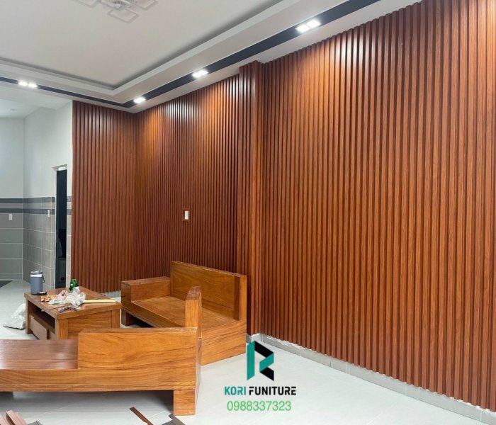 Tấm nhựa ốp tường tại phòng khách 